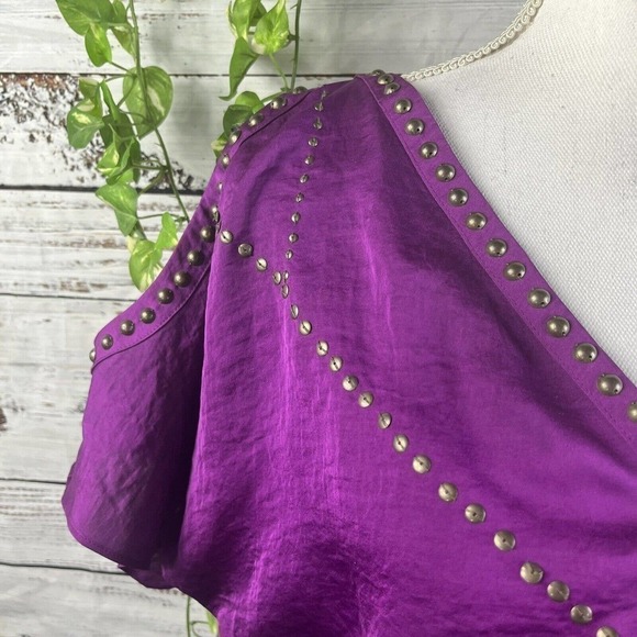 Laundry Shelli Segal Dress Small Purple Sequins Boho Floral Embroidery Knee - Picture 6 of 14